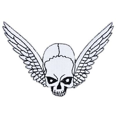 White Skull With Wings Patch Small Size