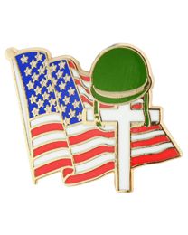 PIN-MEMORIAL,FLAG/CROSS