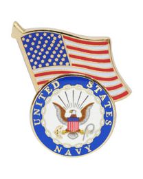 PIN-USN LOGO,W/USA FLAG